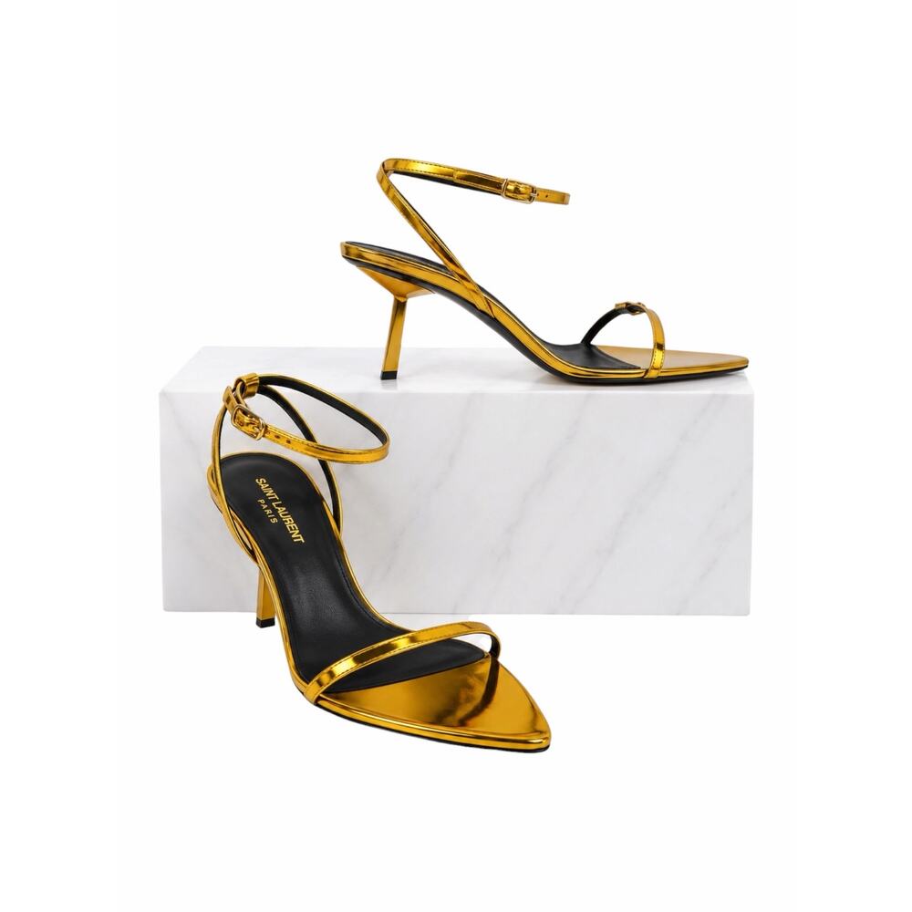 Saint Laurent Kitty 75 Ankle Strap Sandal Metallic Tangerine Size 40